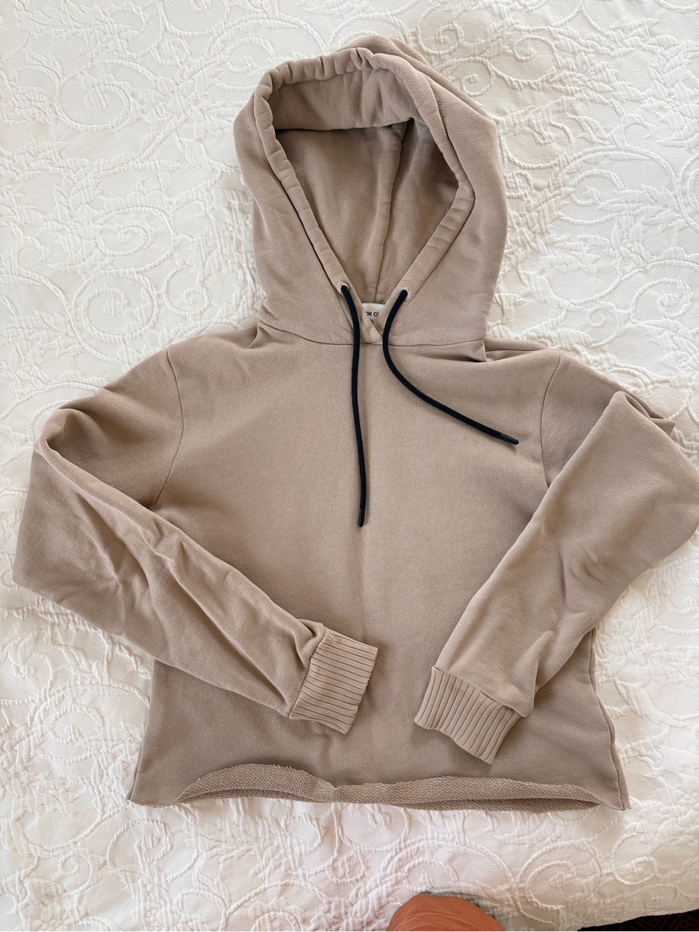Cotton Citizen Taupe Cropped Hooded Sweatshirt